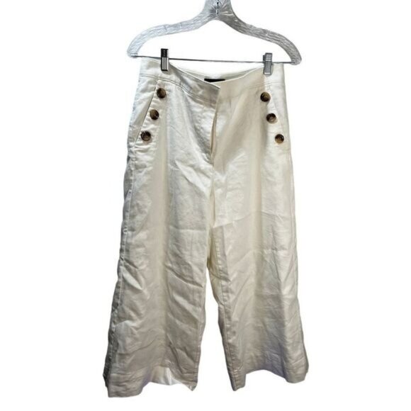 NEW Anne Klein Sailor Button Detail Crop Wide Leg Jeans Size 4 - Picture 2 of 7